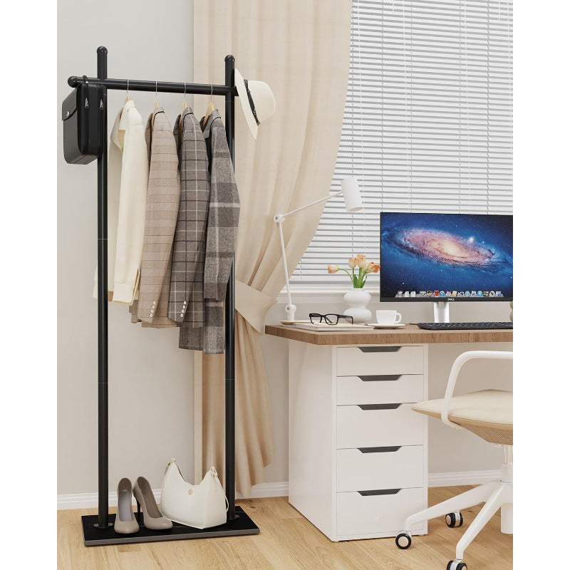 Coat Rack Freestanding with Natural Rock Base Metal Coat Hanger Stand Industrial Garment Rack Clothes Tree for Bedroom Living Room Office To Hang Clothes Hats 68.9in Black