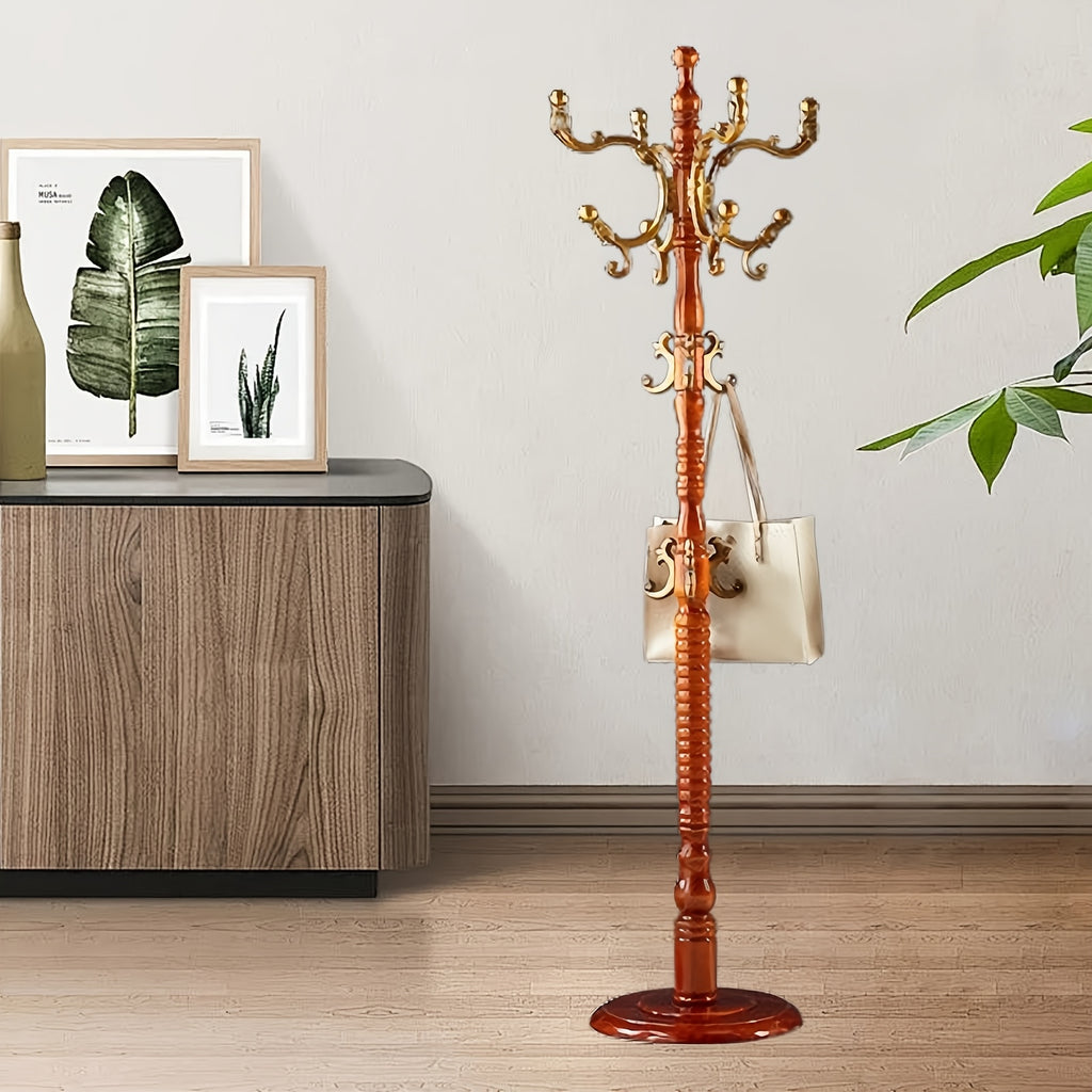 Coat Rack Freestanding, Wooden Coat Rack 14 Hooks, Solid Tree Coat Hanger Stable Disc Base, Adjustable Floor Hanger, for Bedroom Office Hallway Entryway