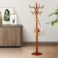 Coat Rack Freestanding, Wooden Coat Rack 14 Hooks, Solid Tree Coat Hanger Stable Disc Base, Adjustable Floor Hanger, for Bedroom Office Hallway Entryway