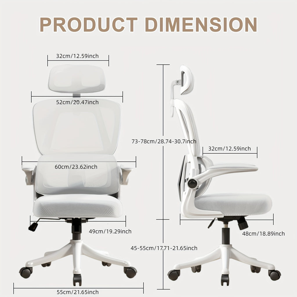 XUEGW Ergonomic Office Chair Comfort Home Desk Chair Adjustable High Back Mesh Chair Lumbar Support Computer Chair With Flip-up Arms For Work, Study, Gaming