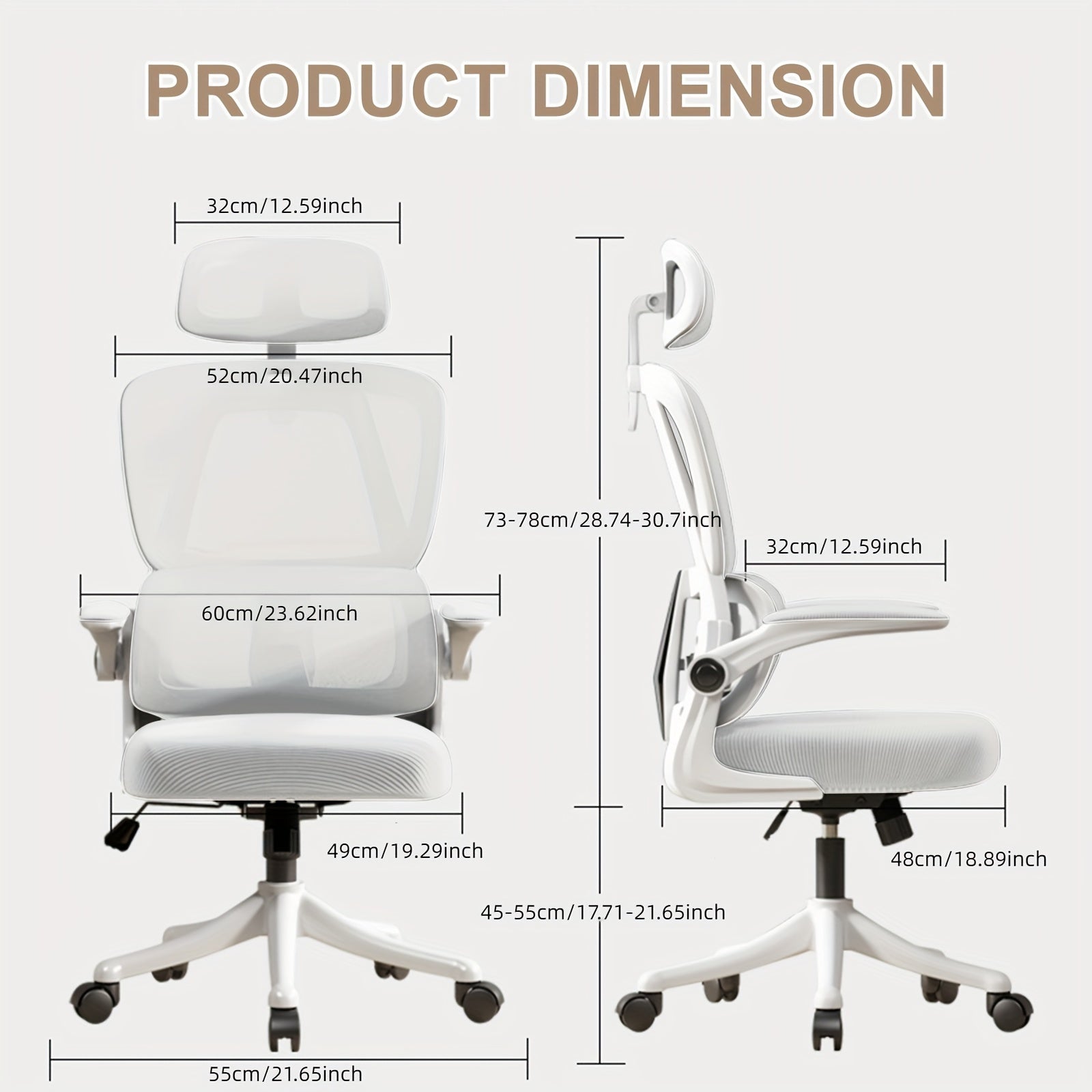 XUEGW Ergonomic Office Chair Comfort Home Desk Chair Adjustable High Back Mesh Chair Lumbar Support Computer Chair With Flip-up Arms For Work, Study, Gaming