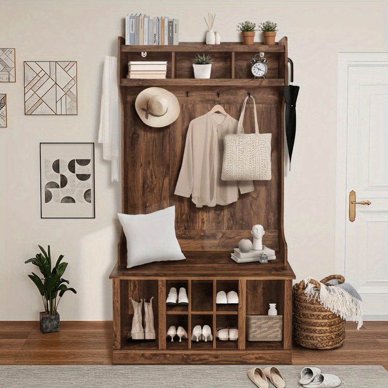 Hall Tree with Bench and Shoe Storage Entryway Bench with Coat Rack for Hallway