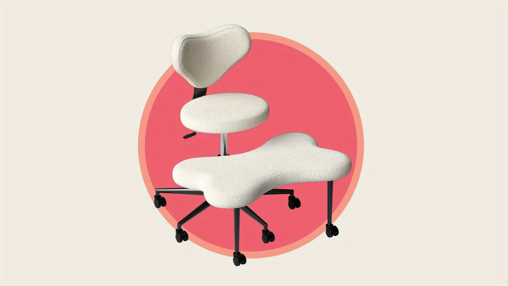 Ergonomic Office Chair Ergonomic Office Chair with Wheels, Cross Legged Chair, Height Adjustable Seat and Footstool, Ergonomic Back Support, Teddy Velvet White And Faux PU Black, Office Furniture Gift Choice