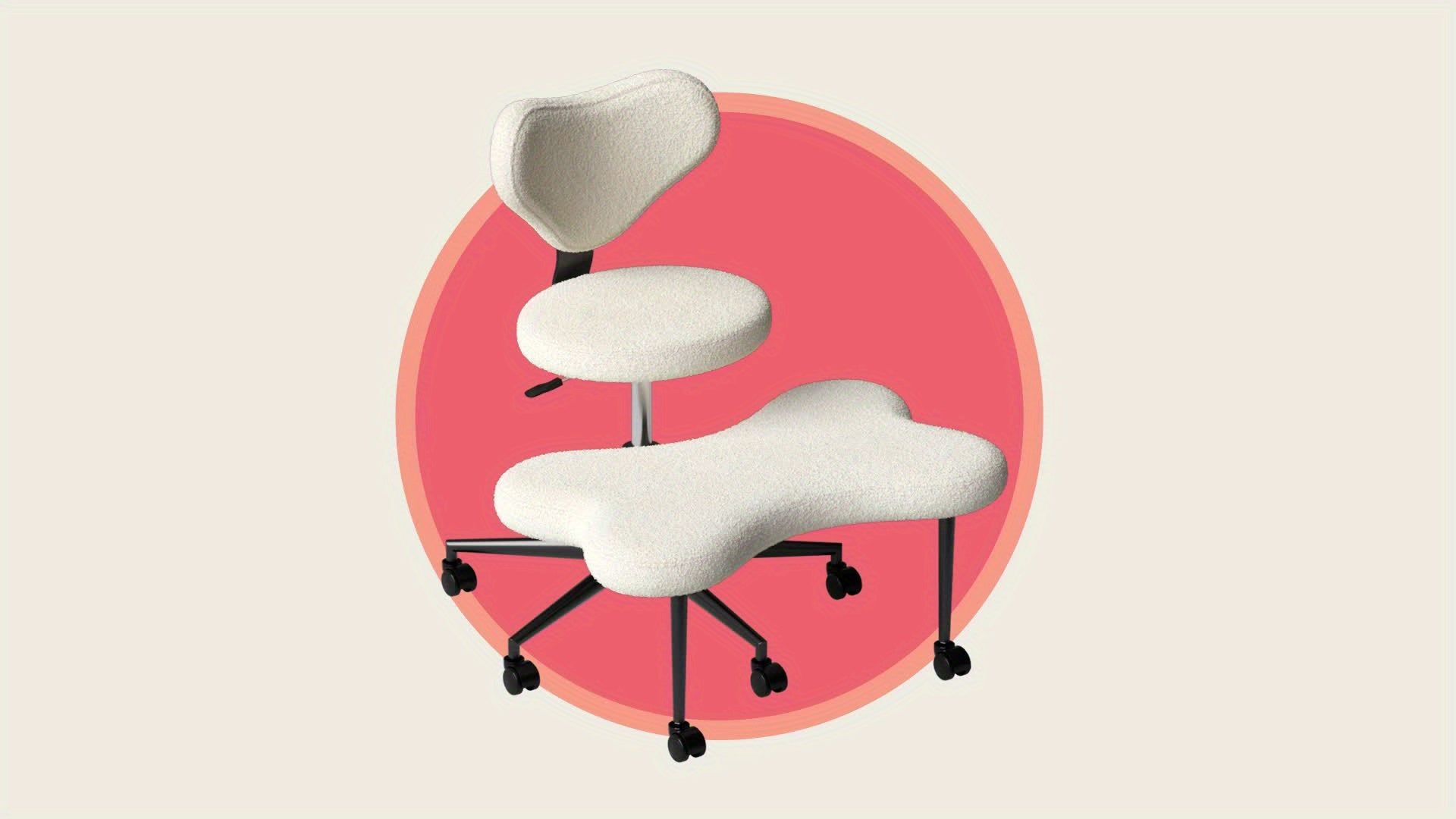 Ergonomic Office Chair Ergonomic Office Chair with Wheels, Cross Legged Chair, Height Adjustable Seat and Footstool, Ergonomic Back Support, Teddy Velvet White And Faux PU Black, Office Furniture Gift Choice