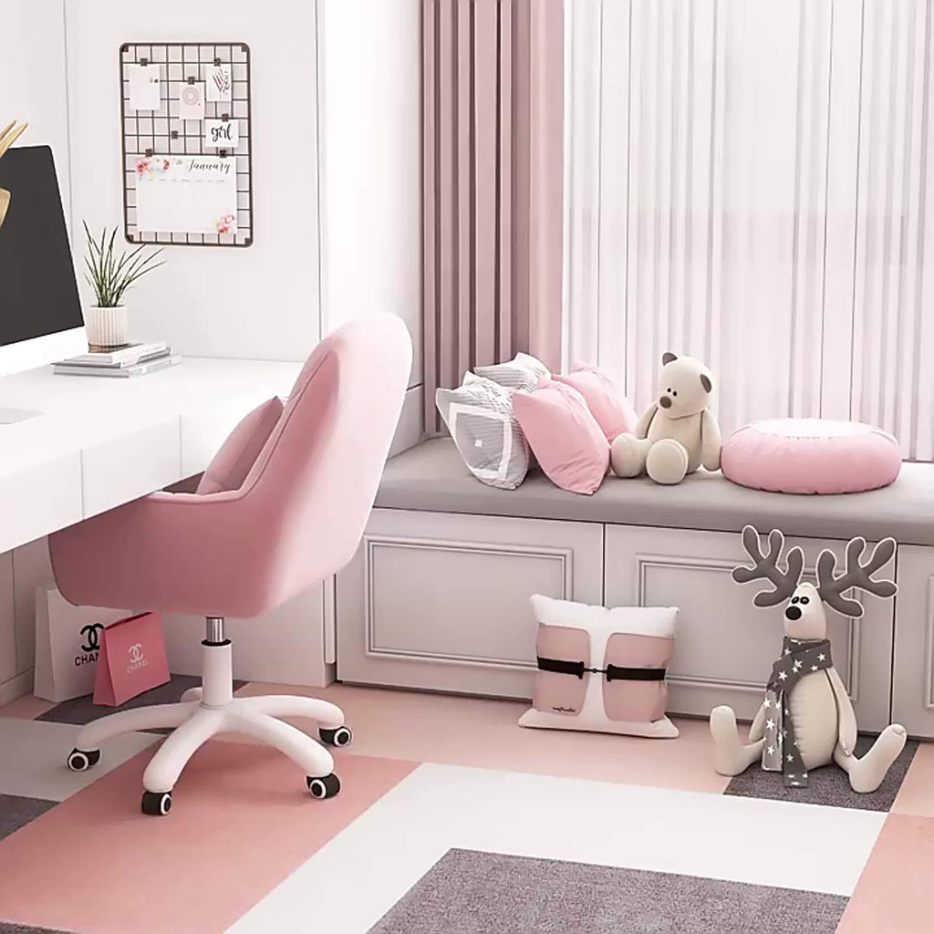 Ergonomic Office Chair with Memory Foam Seat & 360° Swivel - Adjustable Height Mid-Back Task Chair, Soft Padded Upholstery, Metal Frame & 5 Caster Wheels for Home Office, Living Room, Makeup Station - Gray\u002FBeige\u002FPink\u002FBlack, Desk Chair