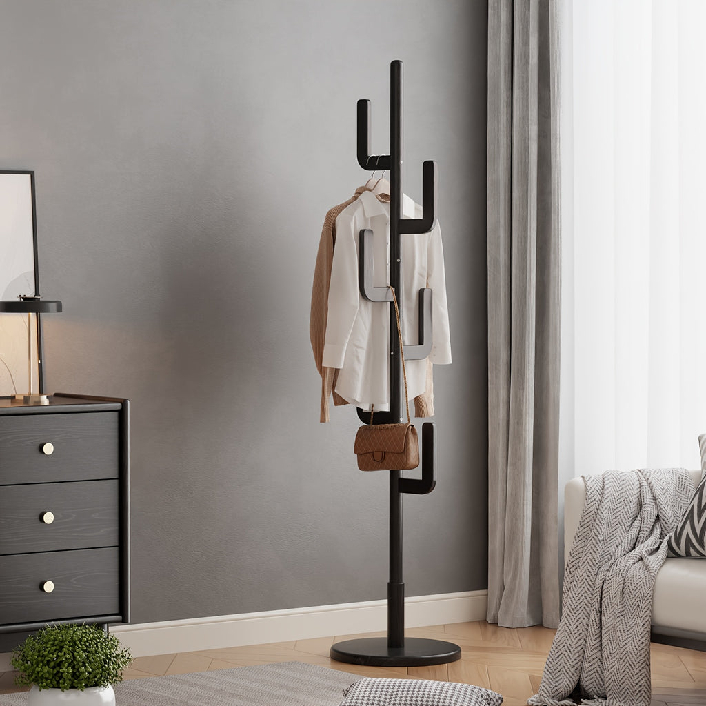 Kaslandi Space Entryway Furniture Coat Rack, Solid Wood Floor Standing Clothes Rack, Bedroom Home Garment Rack with Six Hooks, Multi-Style & Multi-Functional Hanging Coat Rack.