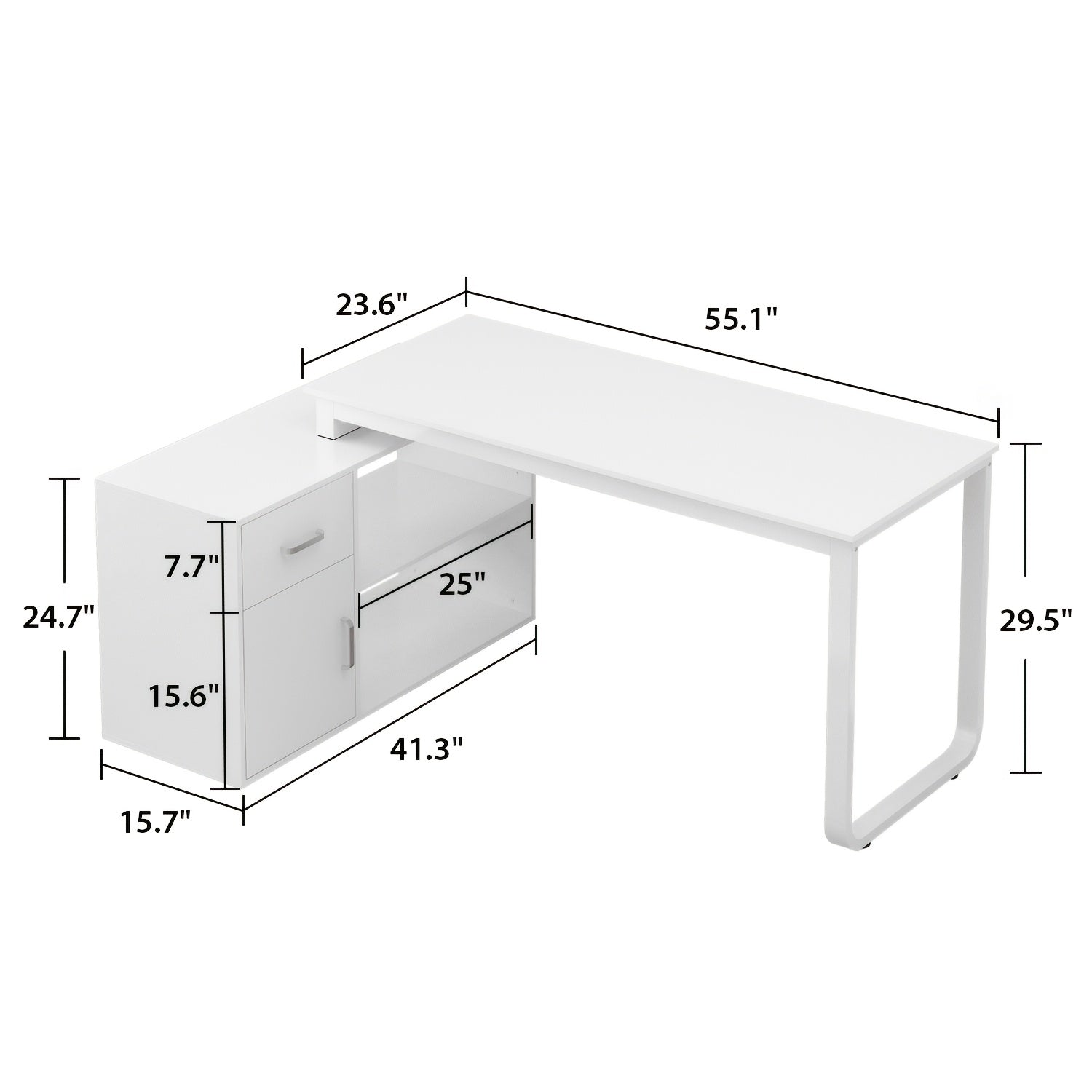 Modern L-shaped Computer Desk Modern L-shaped Computer Desk with Drawer | Open Shelves, Filing Cabinet & Spacious Desktop for Home Office, Study Room - White