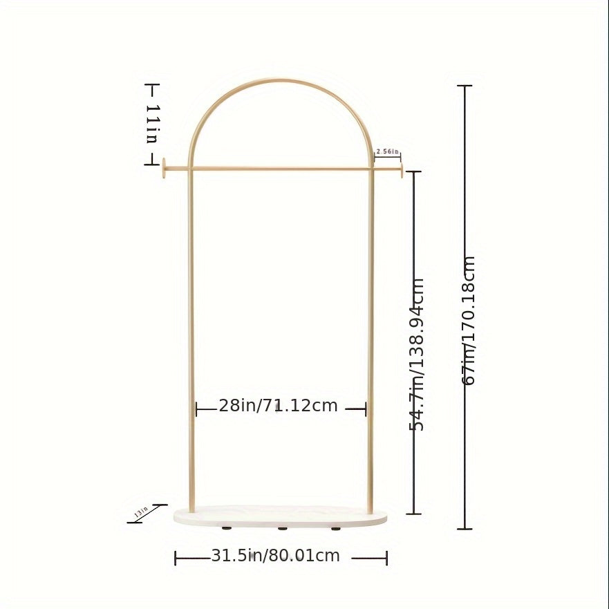 Heavy Duty Golden Clothing Rack with Adjustable Shelf & Hooks - Freestanding Metal Coat Hanger Stand for Home, Office, Boutique - Space-Saving Modern Design with Storage, 31.5\