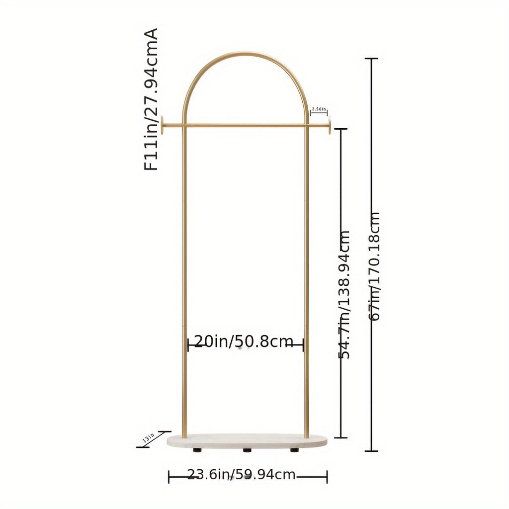 Heavy Duty Golden Clothing Rack with Adjustable Shelf & Hooks - Freestanding Metal Coat Hanger Stand for Home, Office, Boutique - Space-Saving Modern Design with Storage, 31.5\