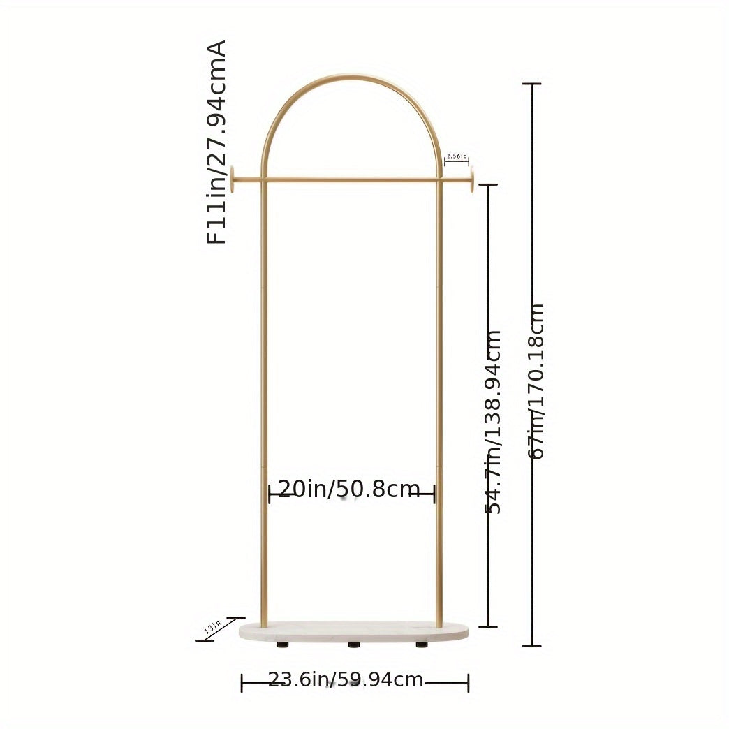 Heavy Duty Golden Clothing Rack with Adjustable Shelf & Hooks - Freestanding Metal Coat Hanger Stand for Home, Office, Boutique - Space-Saving Modern Design with Storage, 31.5\