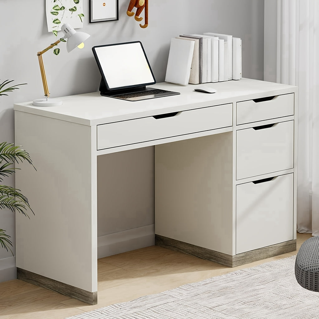 White And Walnut\u002FBrown\u002FWhite Computer Desk With Storage Drawers, Study Desk With 4 Drawers And File Cabinet, For Bedroom, Small Space, White And Walnut\u002FBrown\u002FWhite