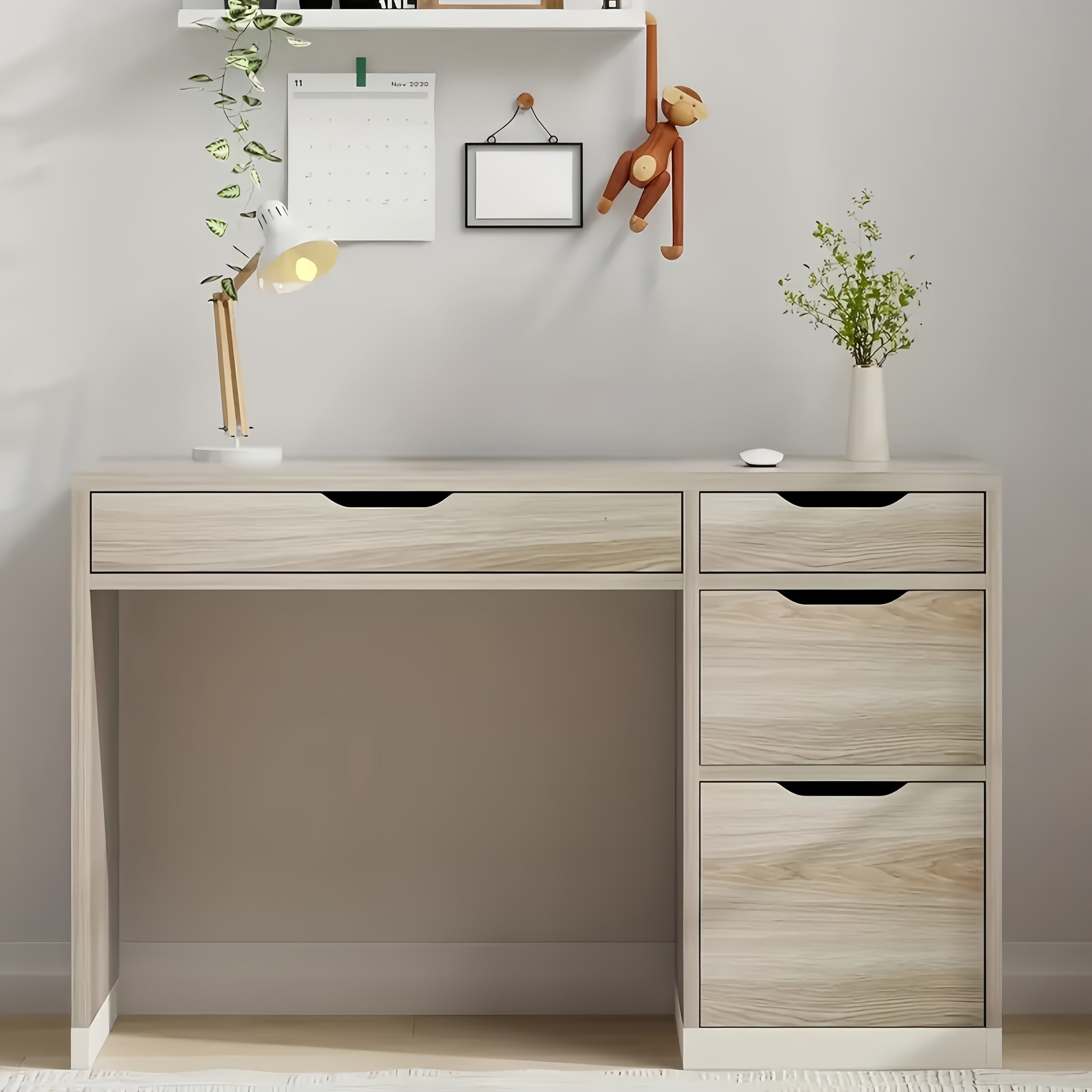 Desk With 4 Drawers, Small Desk With Storage, Desks With Drawers, Study Desk For Bedroom, White Computer Desk With Filing Cabinet, Small Space, White