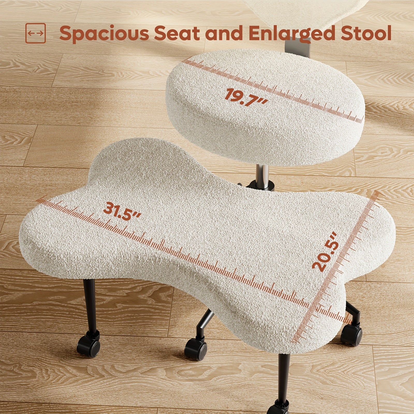 Ergonomic Office Chair Ergonomic Office Chair with Wheels, Cross Legged Chair, Height Adjustable Seat and Footstool, Ergonomic Back Support, Teddy Velvet White And Faux PU Black, Office Furniture Gift Choice