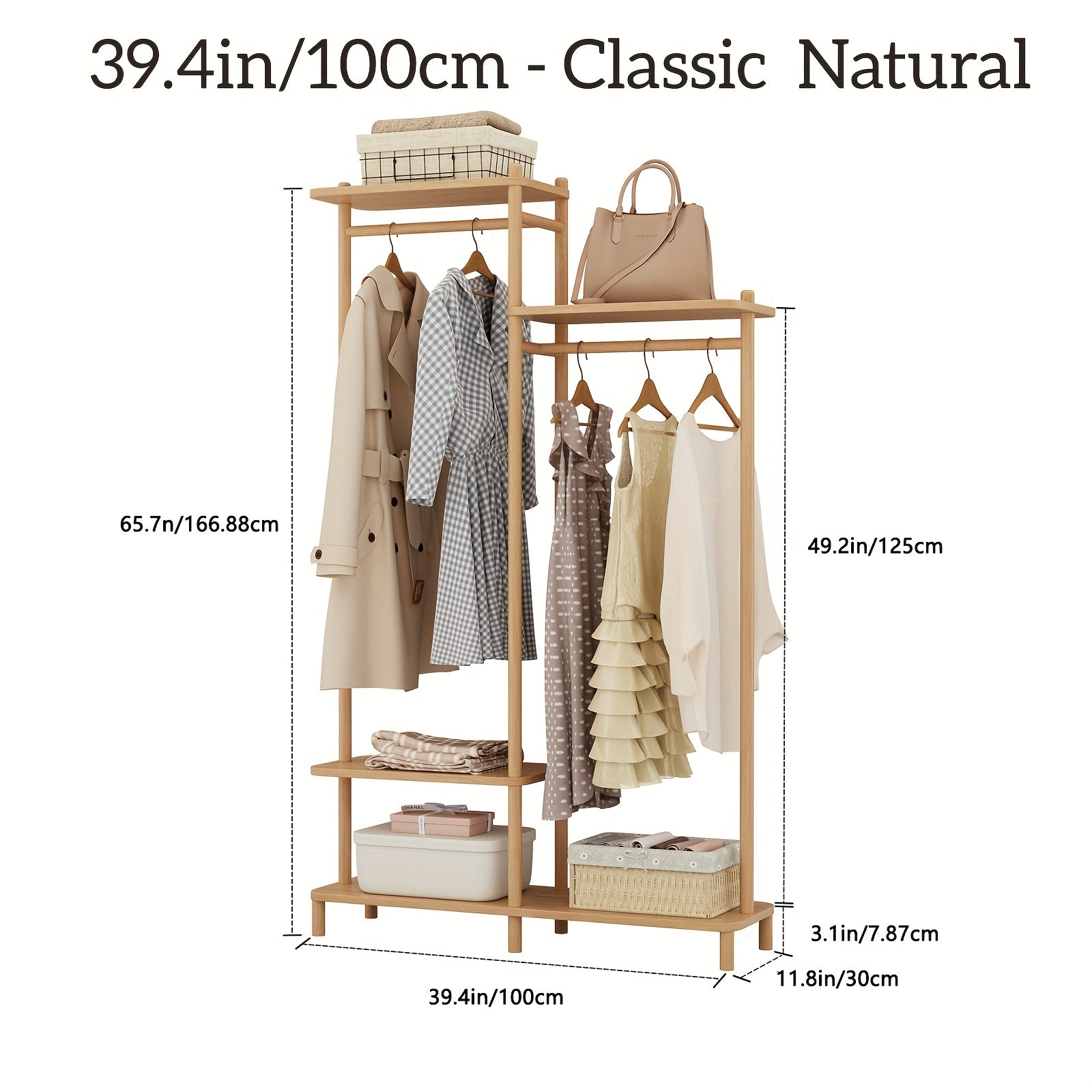 Kaslandi Solid Wood Coat Rack Furniture | Multi-Tier Hanging Rack, Clothes Hanging Rack, Clothes Drying Rack | Upper And Lower Storage + Alphabet Shelf Design | Versatile for Foyer And Bedroom! Free Shipping