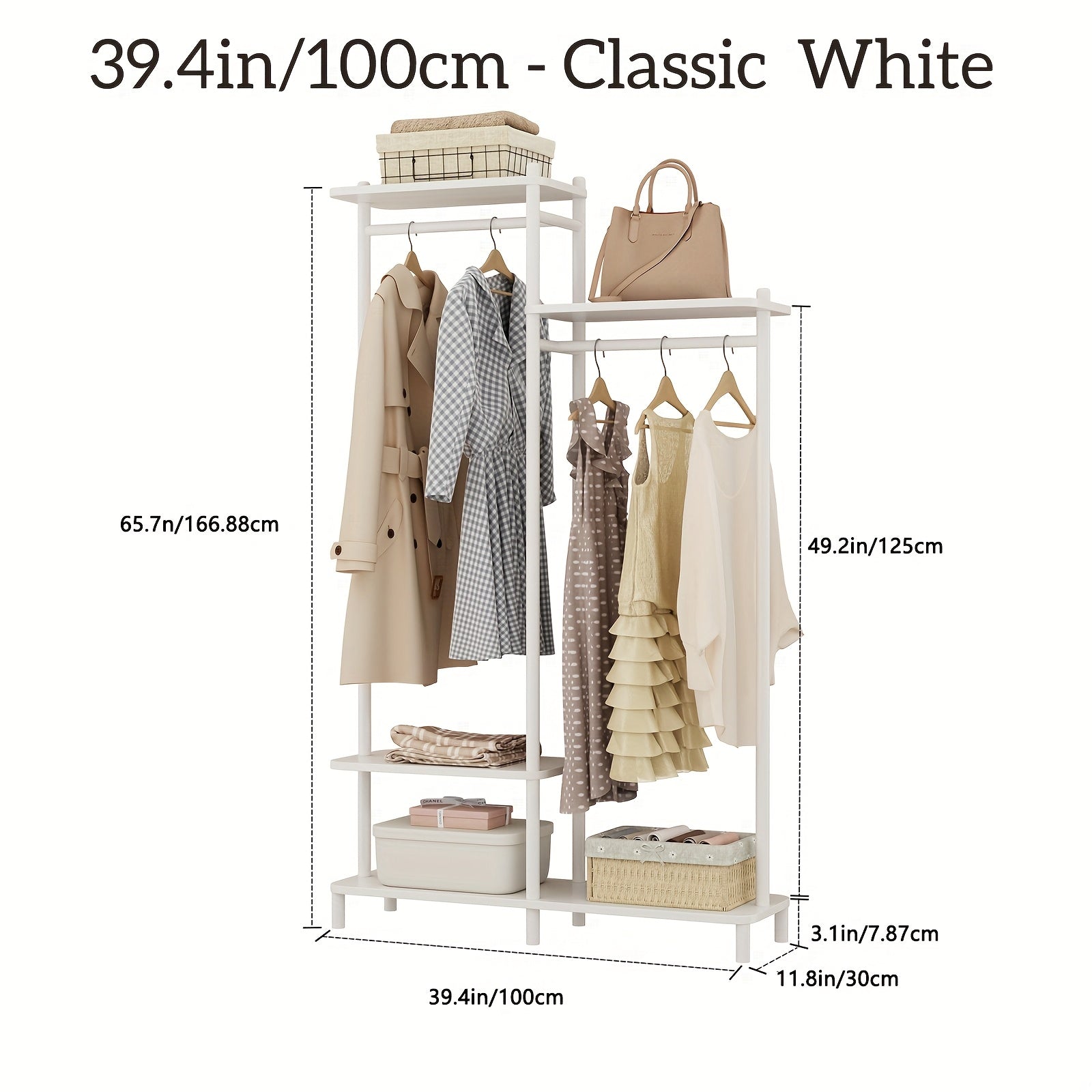 Kaslandi Solid Wood Coat Rack Furniture | Multi-Tier Hanging Rack, Clothes Hanging Rack, Clothes Drying Rack | Upper And Lower Storage + Alphabet Shelf Design | Versatile for Foyer And Bedroom! Free Shipping