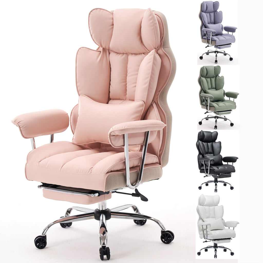Efomao Desk Office Chair 400LBS, Big And Tall Office Chair, PU Leather Computer Chair, Executive Office Chair With Leg Rest And Lumbar Support