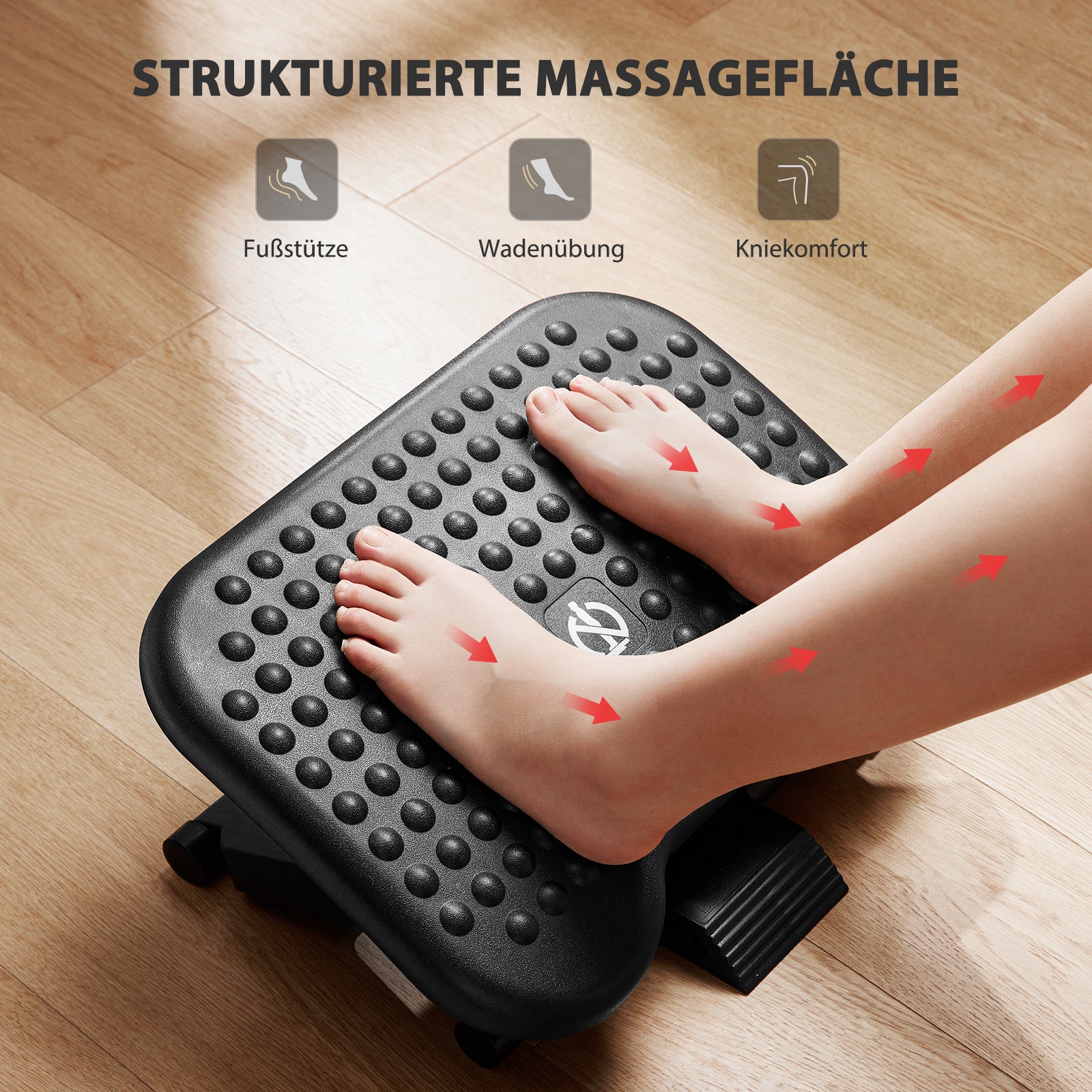 Adjustable Under-Desk Footrest with Massage Wheels, Under-Desk Footrest, Home Office Three-Position Height and 30-Degree Tilt Adjustable