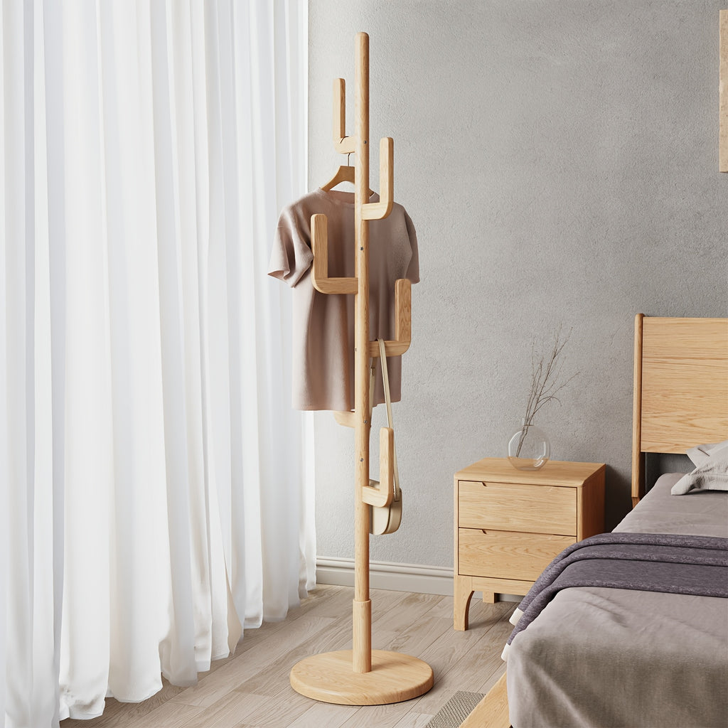 Kaslandi Space Entryway Furniture Coat Rack, Solid Wood Floor Standing Clothes Rack, Bedroom Home Garment Rack with Six Hooks, Multi-Style & Multi-Functional Hanging Coat Rack.