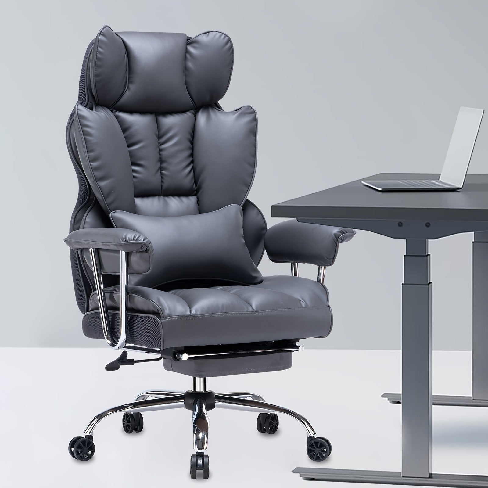 Efomao Desk Office Chair 400LBS, Big And Tall Office Chair, PU Leather Computer Chair, Executive Office Chair With Leg Rest And Lumbar Support