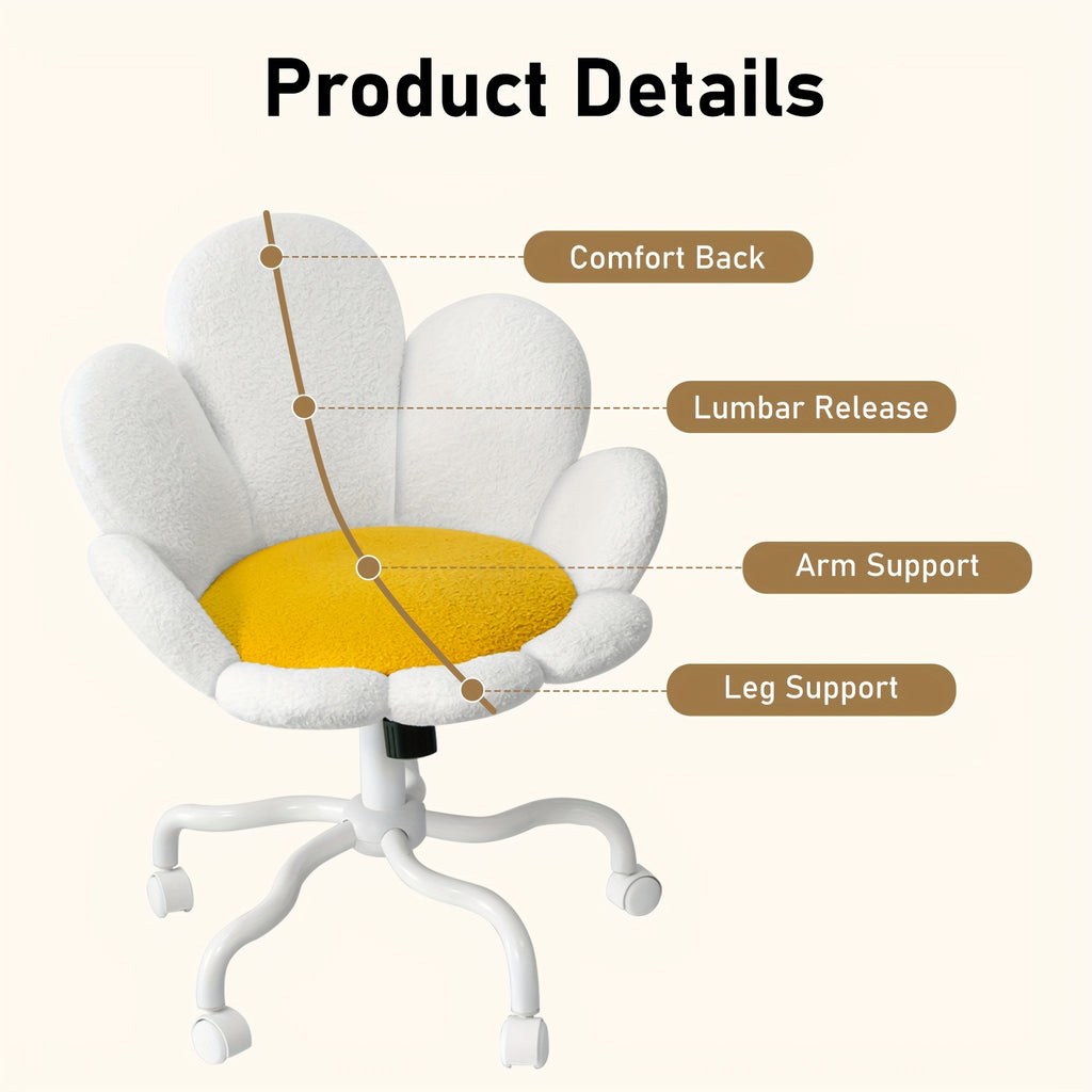 1pc Modern Adjustable Height Swivel Task Chair, Upholstered Petal Design Desk Chair with Mid-Back, Manual Rocking Operation, Painted Finish, Carpet Surface Compatible, Includes Casters - Home Office Computer Chair