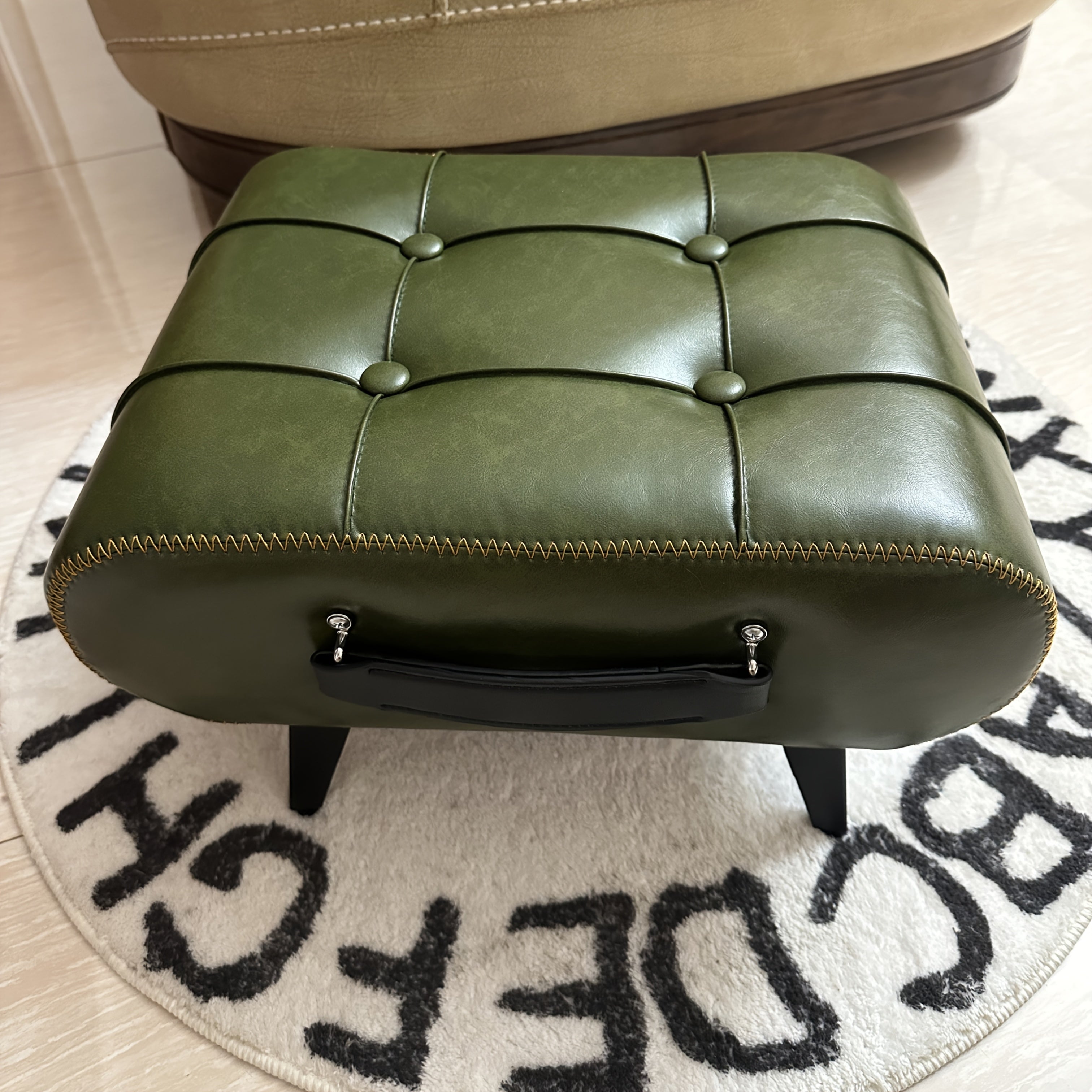 1pc High Quality Oil Wax Leather Low Stools, Footstools, Leather Padded Footstools, Stylish & Versatile For Sofa End, Shoe Changing Stools For Living Rooms, Corridors, Foyers, Entrance, Bedroom, Home Decor Furniture, Furniture For Home