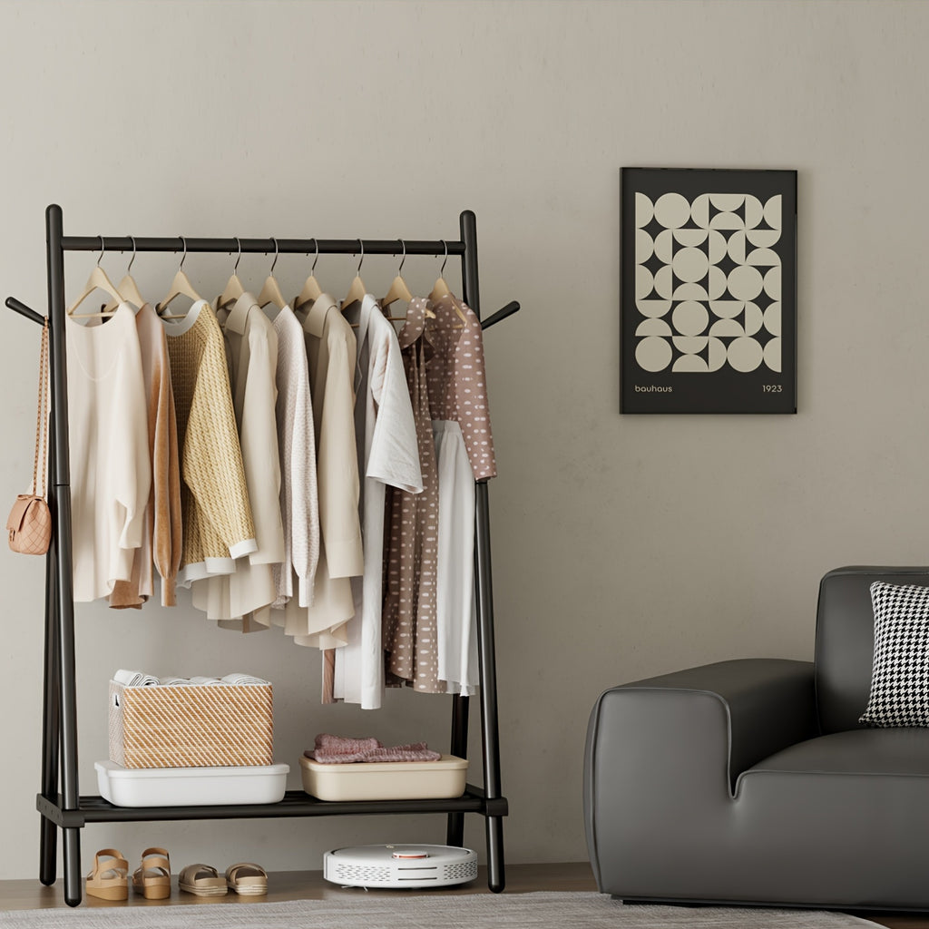 KASLANDI Free Shipping - Solid Wood Clothes Rack, Portable Garment Rack With Hooks And Shelf, Sturdy Freestanding Clothing Organizer For Coats, Dresses, Shoes, Bags, Easy To Assemble Storage Solution For Bedroom, Entryway, Living Room