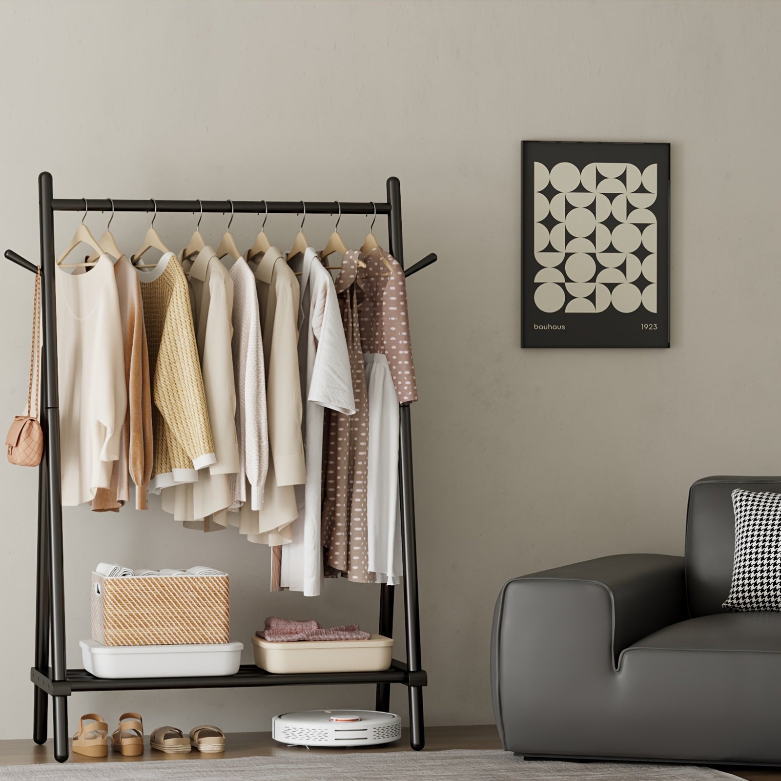 KASLANDI Free Shipping - Solid Wood Clothes Rack, Portable Garment Rack With Hooks And Shelf, Sturdy Freestanding Clothing Organizer For Coats, Dresses, Shoes, Bags, Easy To Assemble Storage Solution For Bedroom, Entryway, Living Room