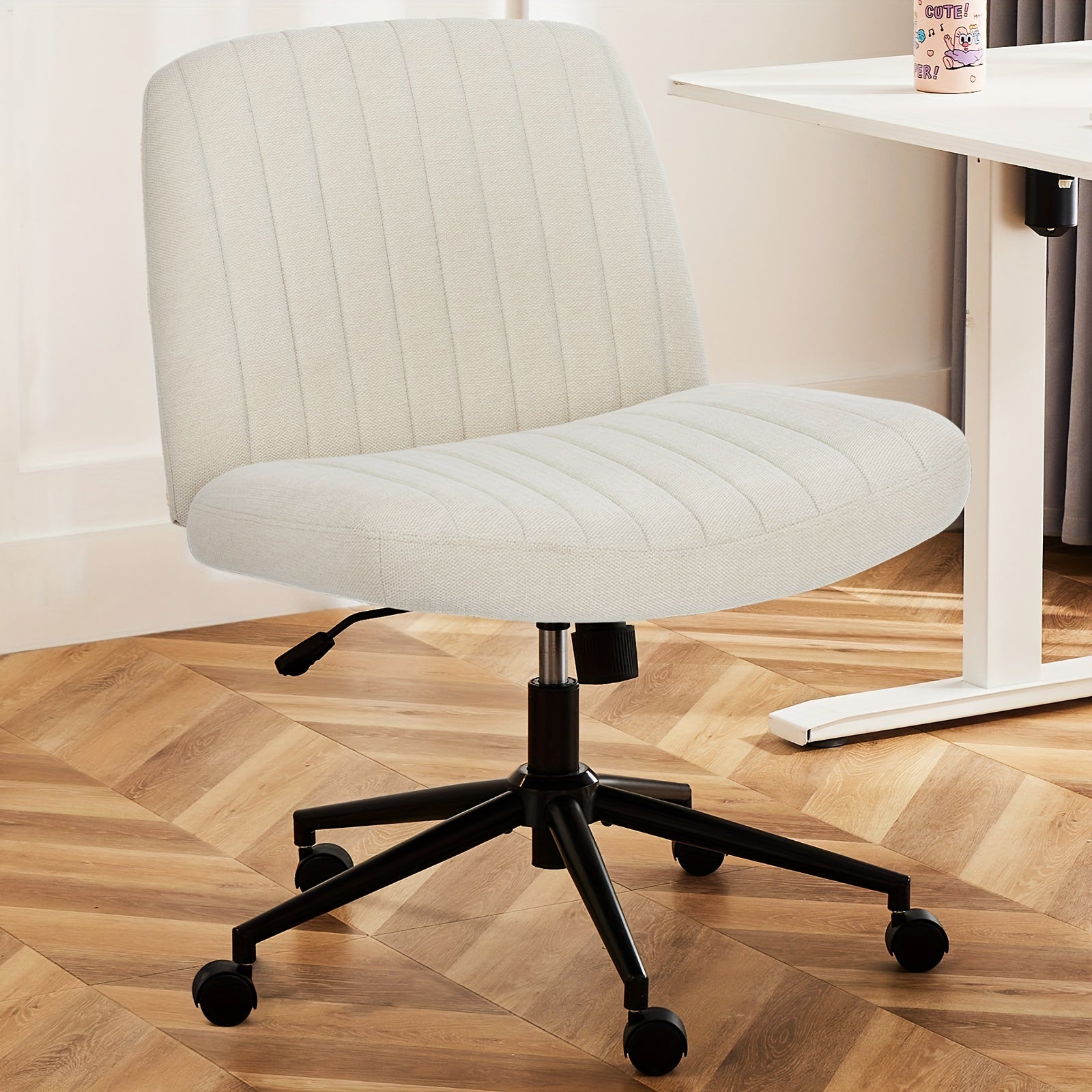 SMUG Criss Cross Chair With Wheels, Cross Legged Office Chair Wide Armless Desk Chair, Adjustable Swivel Comfy Home Office Vanity Desk Chair, Stocking Stuffers