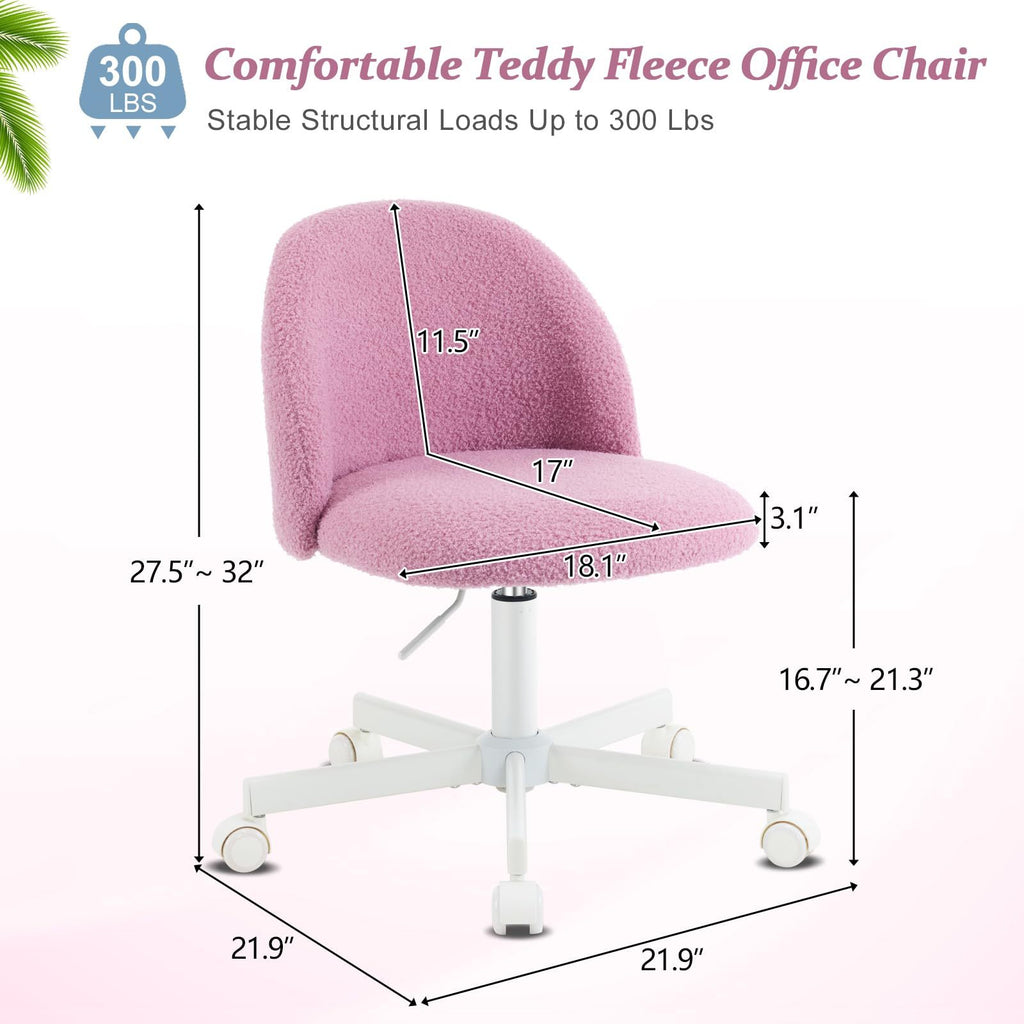 VINGLI Modern Teddy Fluffy Small Office Chair,Cute Desk Chair with Wheels,Gold Base\u002FStuds, Comfy Armless Swivel Vanity Task Chair, Nail Tech Chair for Bedroom,Small Space