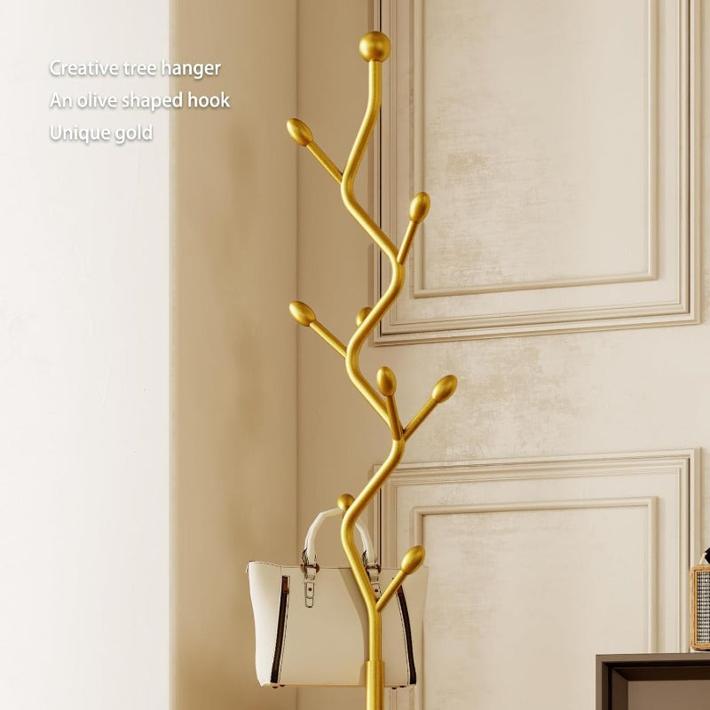 Treeshaped coat rack standMetal coat tree with 8 Hooks and sturdy cast iron base Heavy Duty coat rack freestanding coat hanger stand for Clothes Hats Scarfs Purses gold