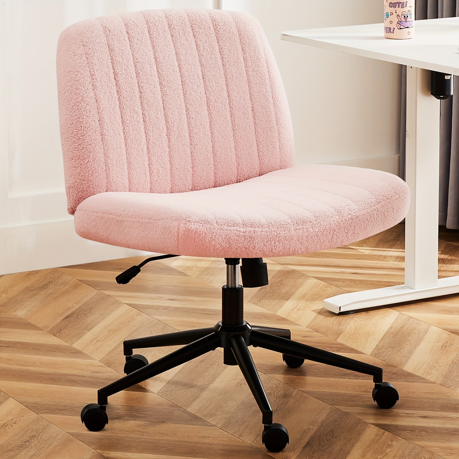 SMUG Criss Cross Chair With Wheels, Cross Legged Office Chair Wide Armless Desk Chair, Adjustable Swivel Comfy Home Office Vanity Desk Chair, Stocking Stuffers