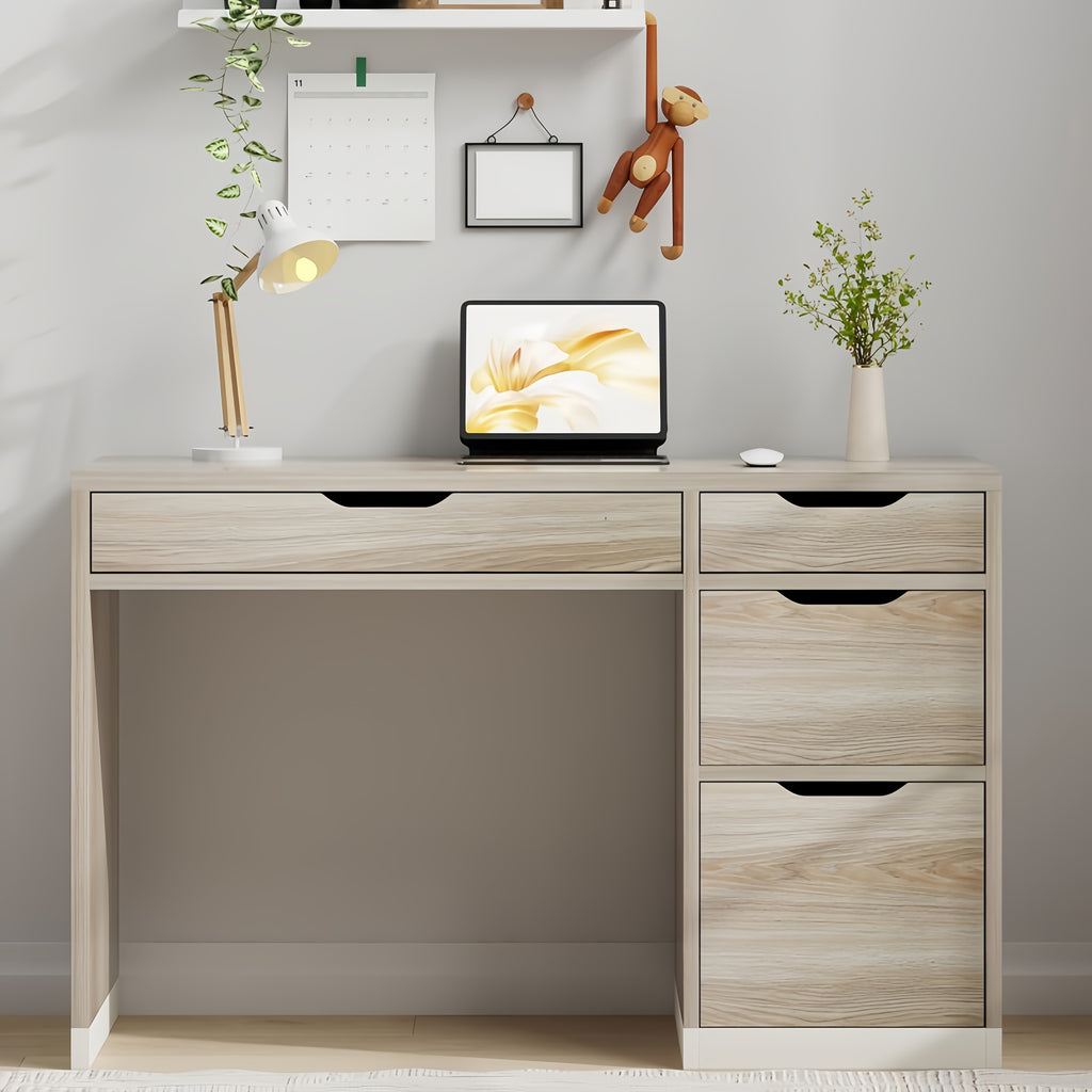 White And Walnut\u002FBrown\u002FWhite Computer Desk With Storage Drawers, Study Desk With 4 Drawers And File Cabinet, For Bedroom, Small Space, White And Walnut\u002FBrown\u002FWhite