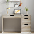 White And Walnut\u002FBrown\u002FWhite Computer Desk With Storage Drawers, Study Desk With 4 Drawers And File Cabinet, For Bedroom, Small Space, White And Walnut\u002FBrown\u002FWhite