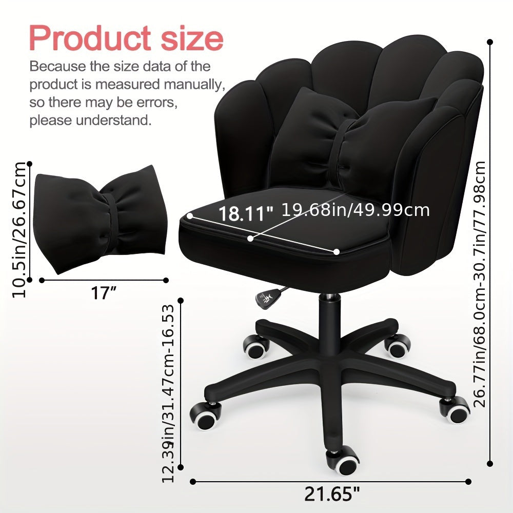 XUEGW Modern Fabric Office Chair with Memory Foam Seat & Adjustable Swivel Wheels - Ergonomic Solid Back Task Chair for Home Office, Vanity, Small Spaces - Black, Ergonomic Office Chair | Stylish Fabric Chair | Adjustable Swivel Chair
