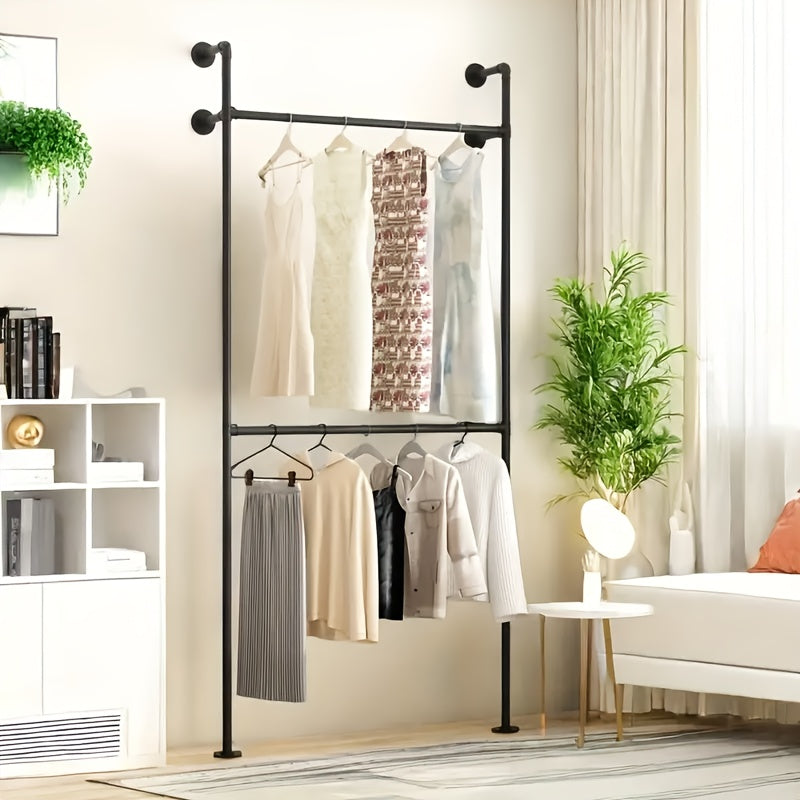 Space-Saving Industrial Pipe Clothing Rack Wall Mounted - Heavy Duty, Adjustable Garment Display For Bedroom, Cloakroom & Retail Stores, Christmas Decor, Walk In Hanger, Home Clothing Storage Supplies