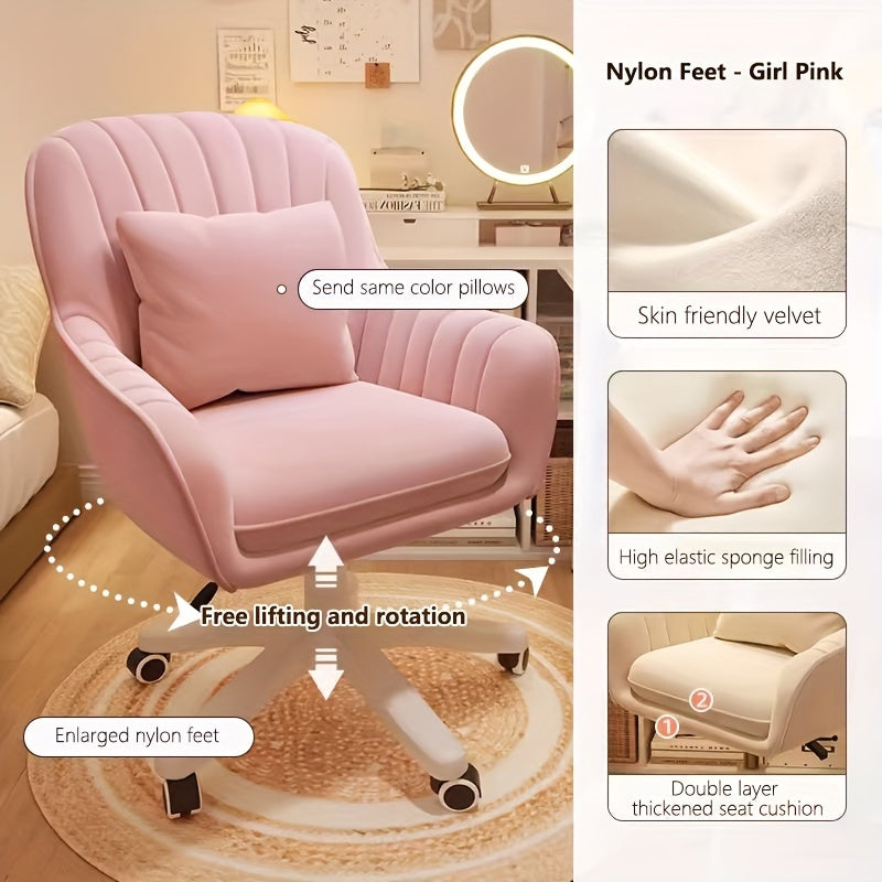 Ergonomic Office Chair with Memory Foam Seat & 360° Swivel - Adjustable Height Mid-Back Task Chair, Soft Padded Upholstery, Metal Frame & 5 Caster Wheels for Home Office, Living Room, Makeup Station - Gray\u002FBeige\u002FPink\u002FBlack, Desk Chair