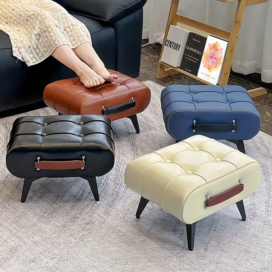 1pc High Quality Oil Wax Leather Low Stools, Footstools, Leather Padded Footstools, Stylish & Versatile For Sofa End, Shoe Changing Stools For Living Rooms, Corridors, Foyers, Entrance, Bedroom, Home Decor Furniture, Furniture For Home