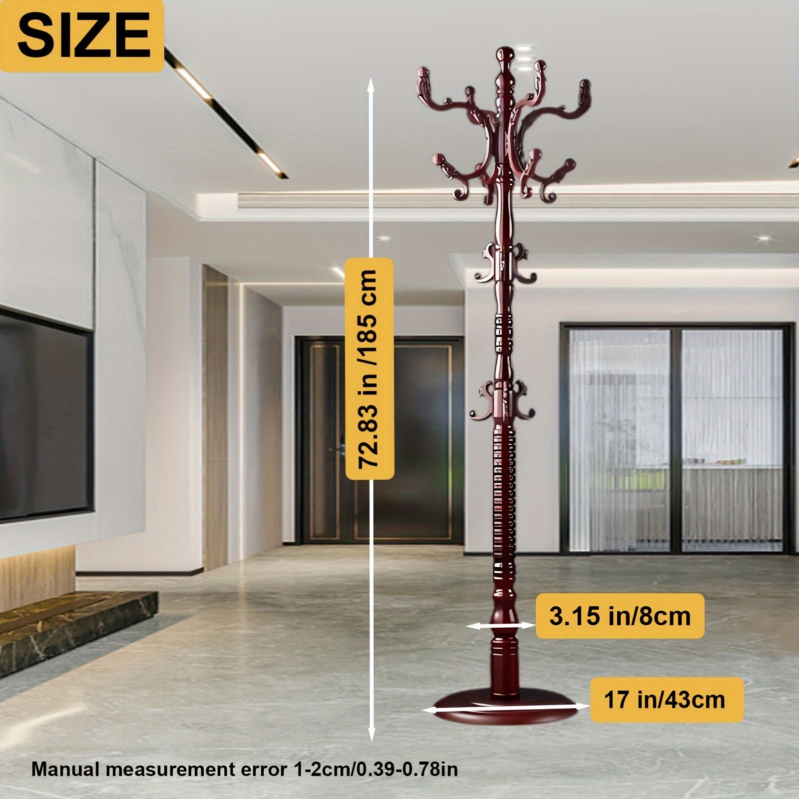 Coat Rack Freestanding, Wooden Coat Rack 14 Hooks, Solid Tree Coat Hanger Stable Disc Base, Adjustable Floor Hanger, for Bedroom Office Hallway Entryway