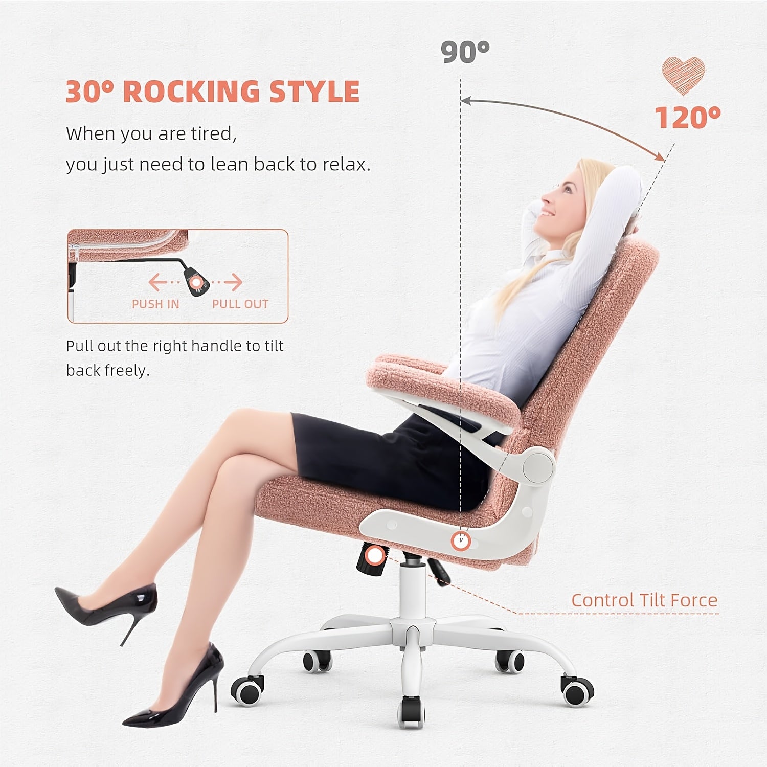 Office Chair Desk Chairs With Flip-up Arms And Wheels, Teddy Velvet Executive Home Office Chairs With Adjustable Height For Adults And Teens