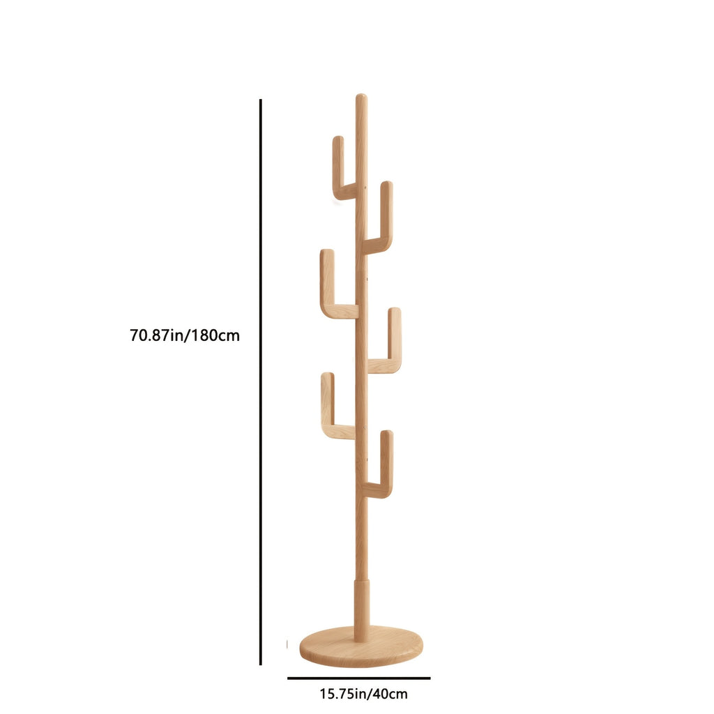 KASLANDI Office FurnitureFree Shipping Solid Wood Cactus Coat Rack in Classic Natural Wood with Grid Storage Rack, Adjustable Height, Sturdy and Easy to Assemble, Furniture for Home, Valentine'S Day Gift