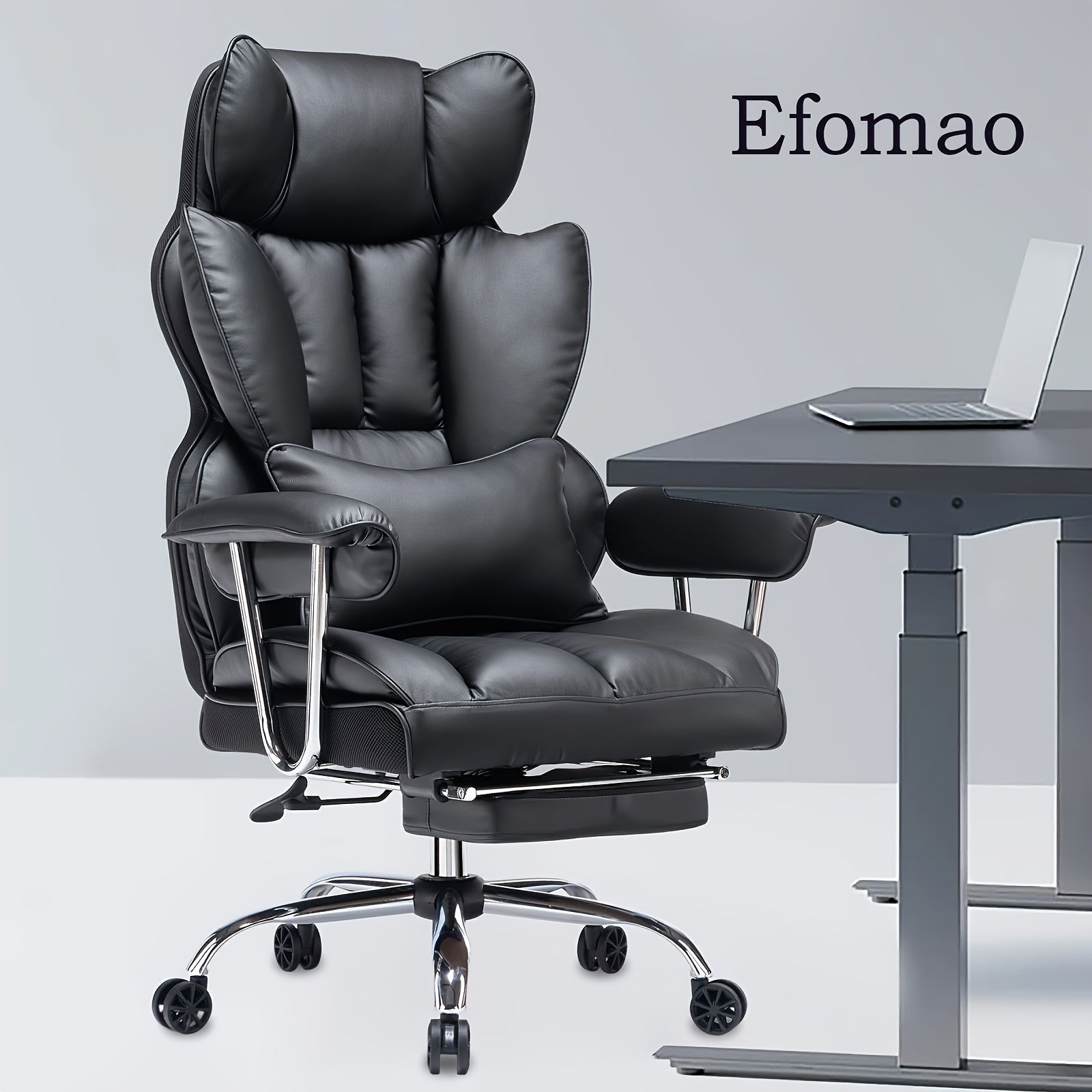 Efomao Desk Office Chair 400LBS, Big And Tall Office Chair, PU Leather Computer Chair, Executive Office Chair With Leg Rest And Lumbar Support