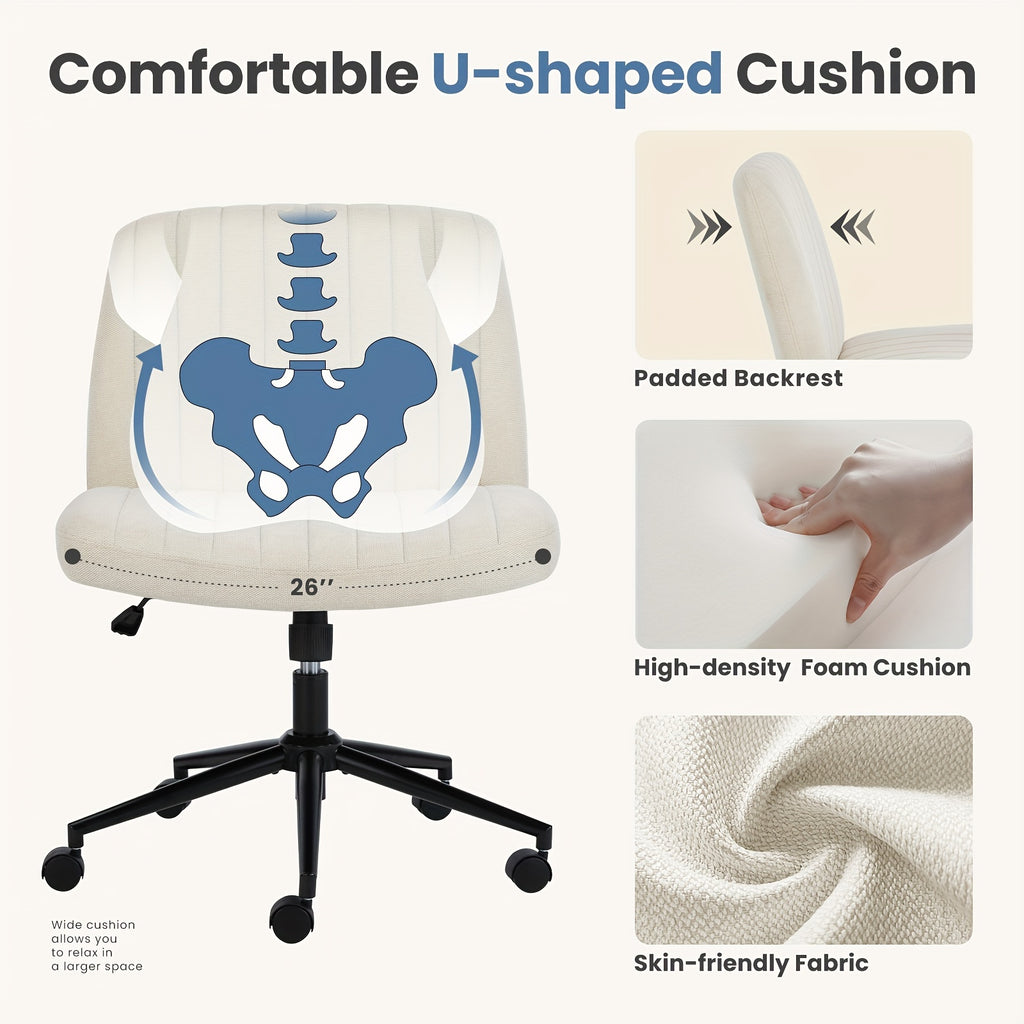 SMUG Criss Cross Chair With Wheels, Cross Legged Office Chair Wide Armless Desk Chair, Adjustable Swivel Comfy Home Office Vanity Desk Chair, Stocking Stuffers