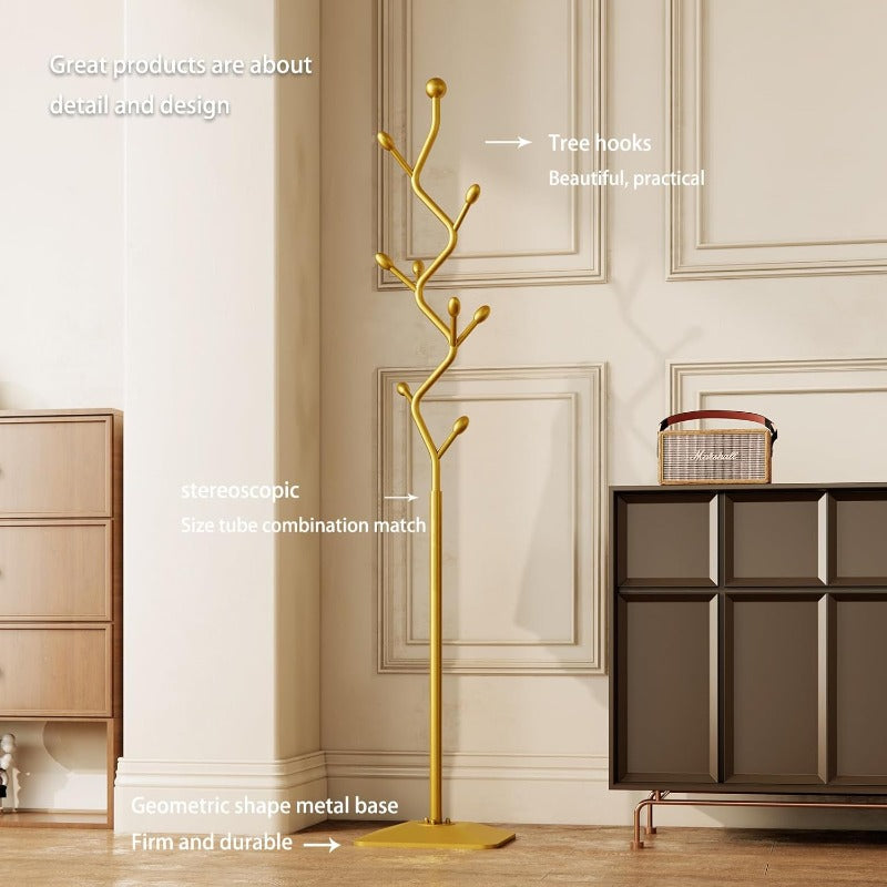 Treeshaped coat rack standMetal coat tree with 8 Hooks and sturdy cast iron base Heavy Duty coat rack freestanding coat hanger stand for Clothes Hats Scarfs Purses gold
