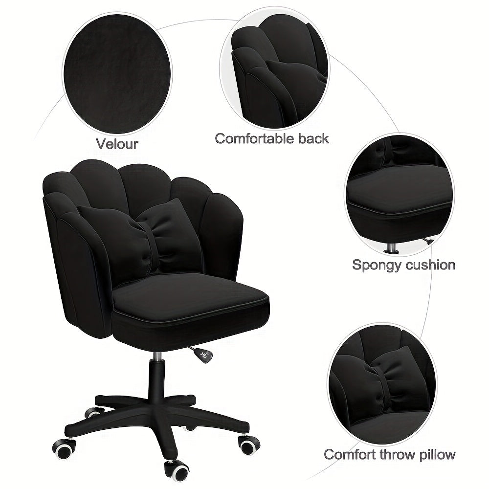 XUEGW Modern Fabric Office Chair with Memory Foam Seat & Adjustable Swivel Wheels - Ergonomic Solid Back Task Chair for Home Office, Vanity, Small Spaces - Black, Ergonomic Office Chair | Stylish Fabric Chair | Adjustable Swivel Chair