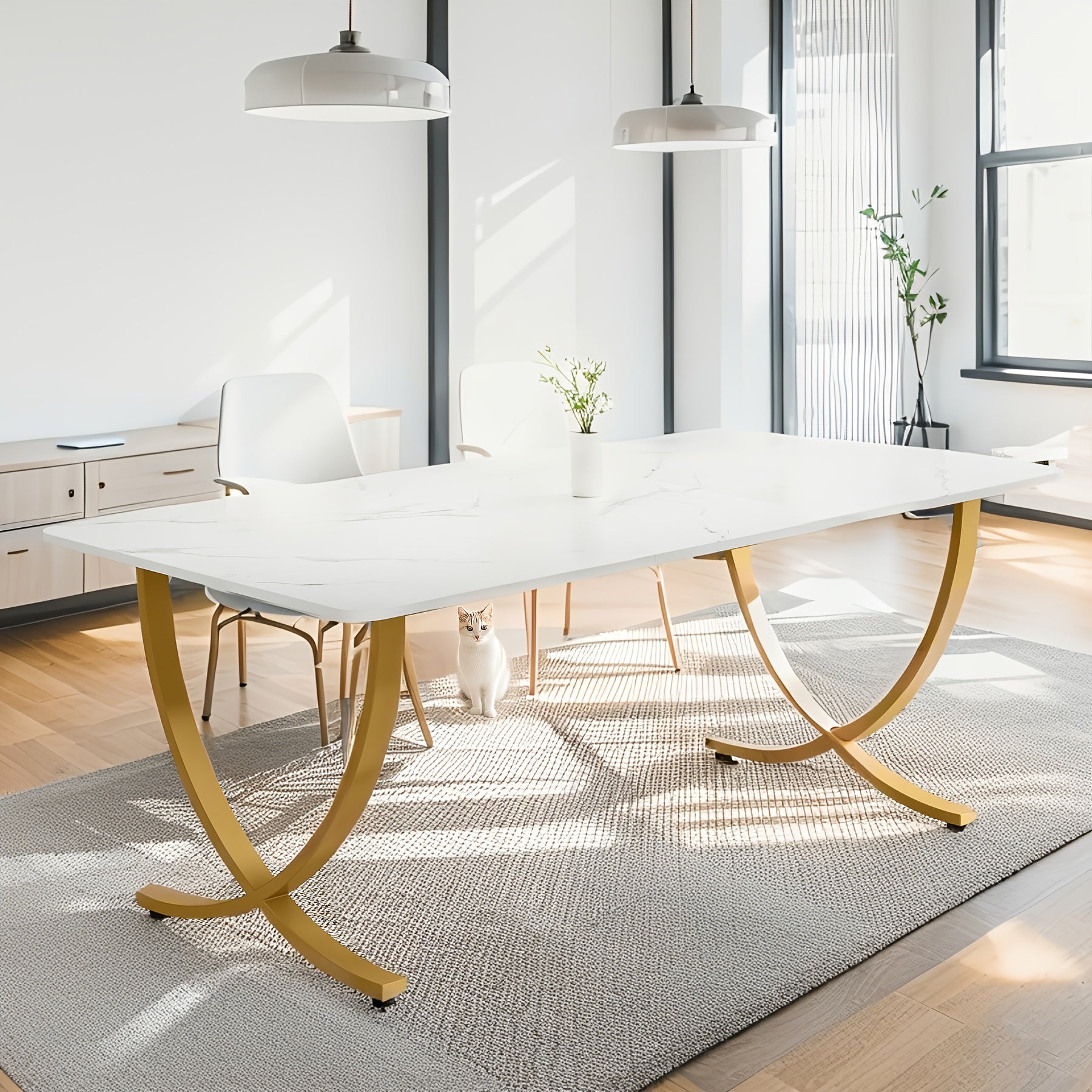 Computer Desk Office Desk, 63 Inch Gaming Desk, Modern PC Desk Work Table for Home Office