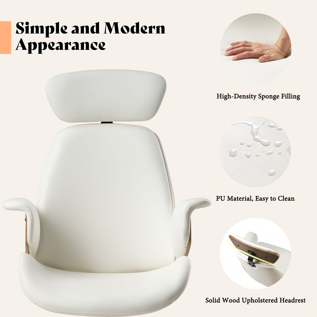 Ergonomic Home Office Chair With Wheels – PU Leather Swivel Desk Chair With Bentwood Arms, Lumbar Support & Headrest