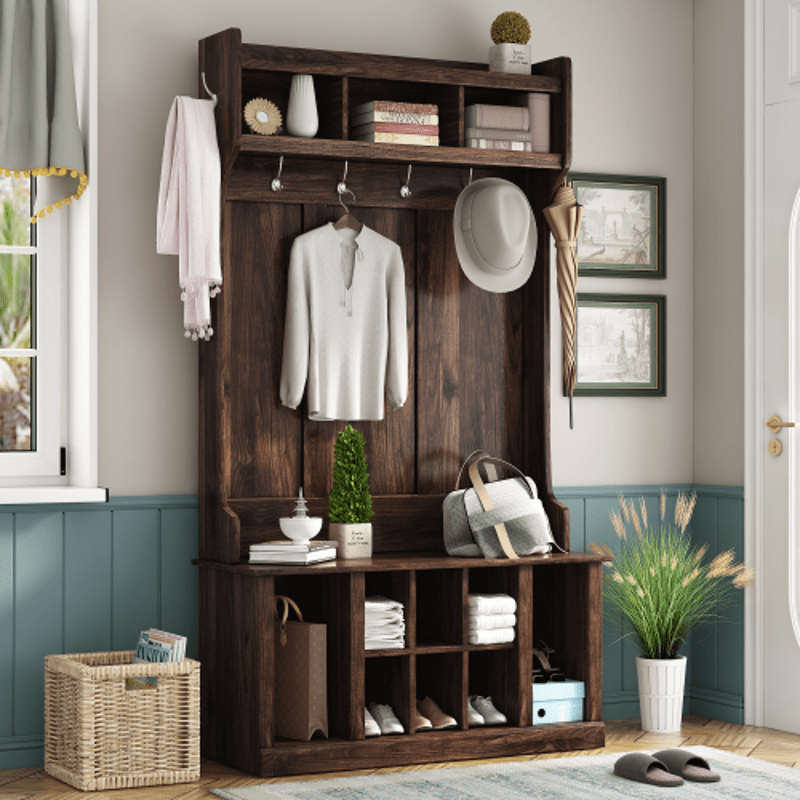 Hall Tree with Bench and Shoe Storage Entryway Bench with Coat Rack for Hallway