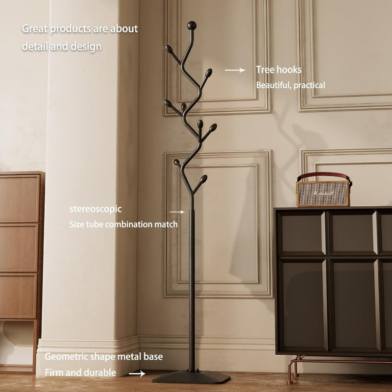 Treeshaped coat rack standMetal coat tree with 8 Hooks and sturdy cast iron base Heavy Duty coat rack freestanding coat hanger stand for Clothes Hats Scarfs Purses black