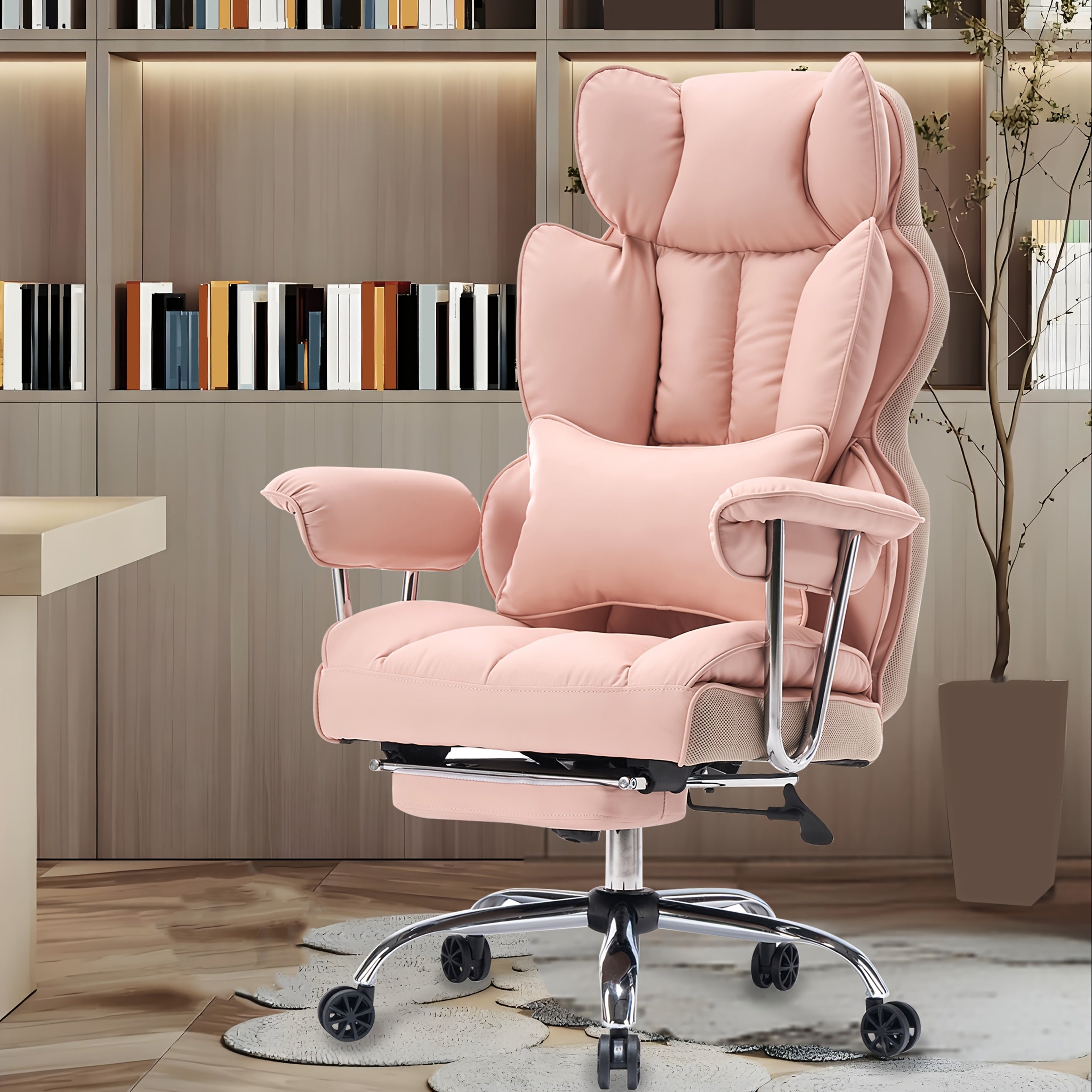 Efomao Desk Office Chair 400LBS, Big And Tall Office Chair, PU Leather Computer Chair, Executive Office Chair With Leg Rest And Lumbar Support