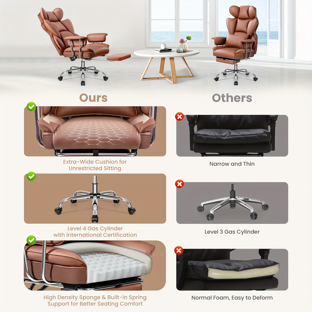 Actflame 500LBS Big And Tall Ergonomic Office Chair- Executive High-Back Leather Office Desk Chair for Plus-Size Users with Lumbar Support& Footrest- Perfect for Home Office | Back to School